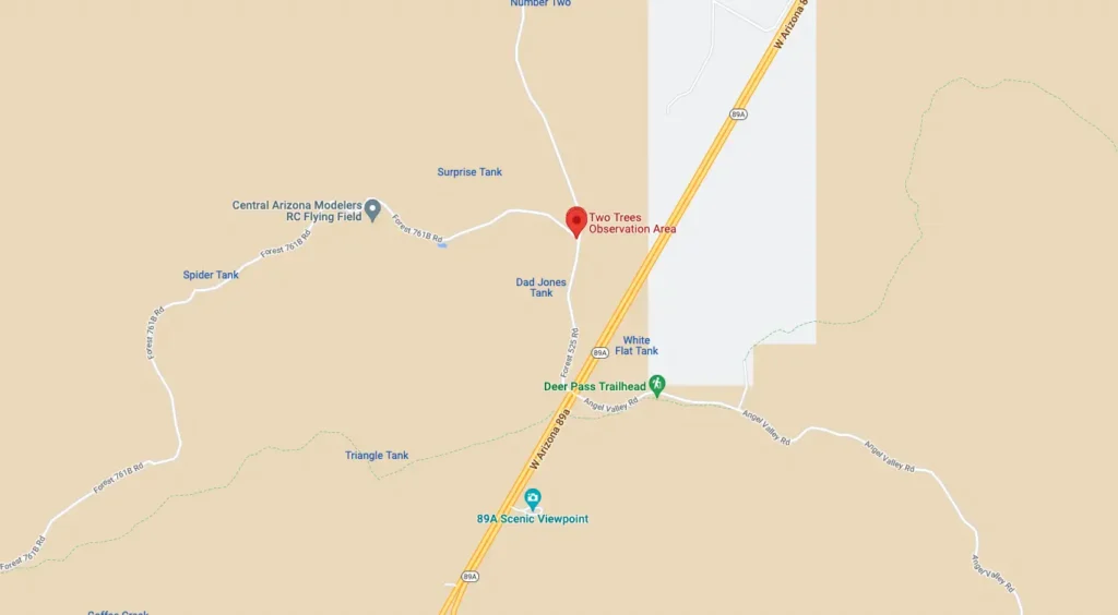 Best Places to Stargaze in Sedona - Two Trees Observing Area Map